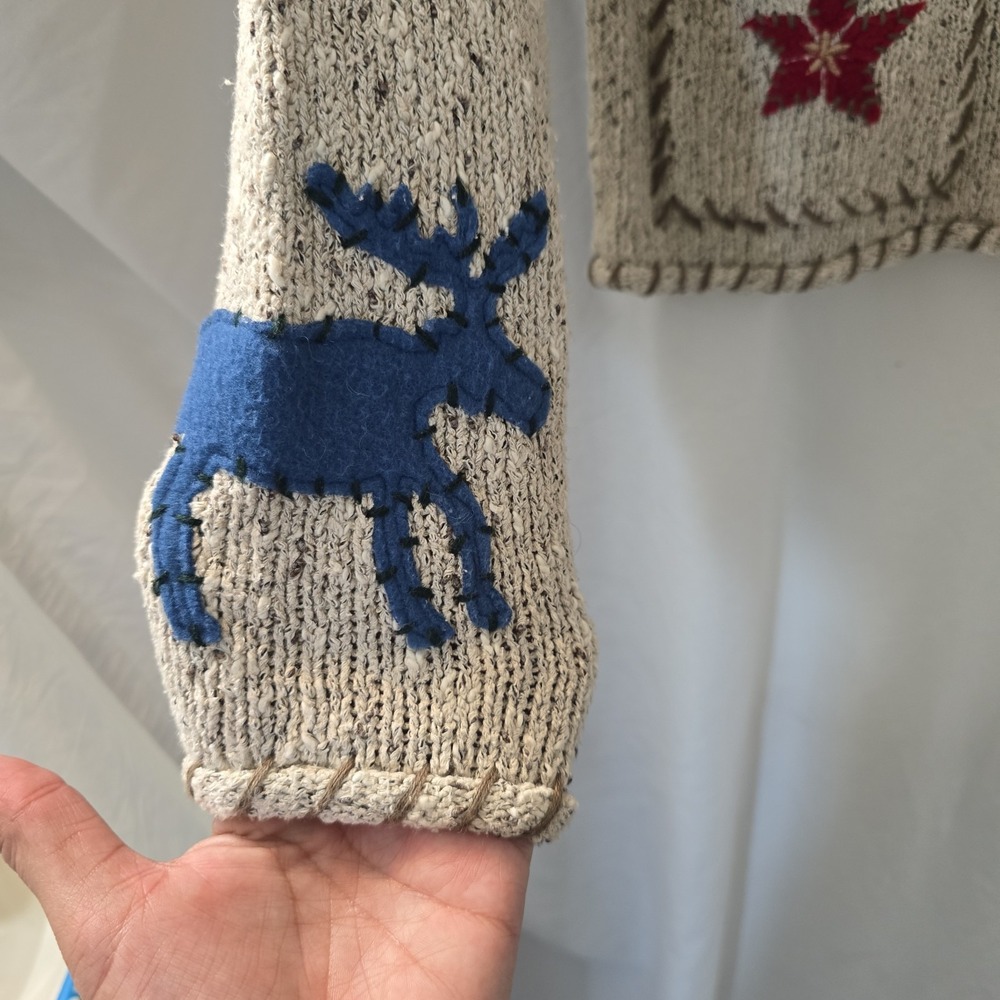 Vtg Christopher &Banks Hand Embroidered Cardigan Moose Bear Fish Woodland S NWT* - Picture 5 of 15